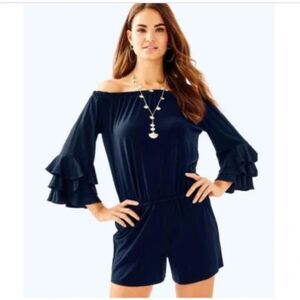Lilly Pulitzer Calla Off The Shoulder Nvy Blue Romper